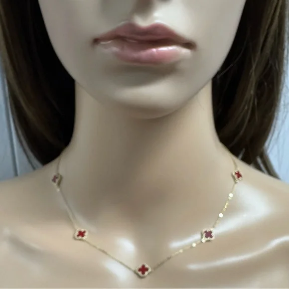 ❤️🔥14K/925S CUSTOM RED CARNELIAN CLOVER SET - Picture 4 of 12